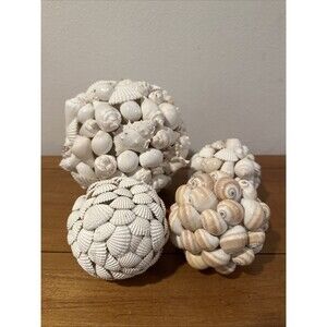 PIER 1 IMPORTS Sea Shell Decorative Balls Orbs Set of 4 Beach House Shore Decor